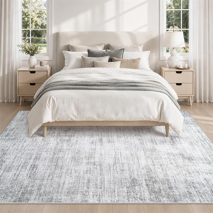 6x9 Area Rugs for Living Room Washable Rugs Neutral Abstract Large Rug Soft Modern Carpet Non-Slip Stain Resistant Low Pile Rug for Bedroom Dining Room Nursery Home Office Under Table Area Rug Grey