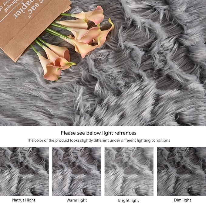 ORINOVA Silver Grey Washable Furry Area Rugs for Living Room Fluffy Faux Fur Rug for Bedroom Rugs 3x5 Nursery Rug
