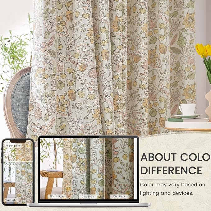 Vangao Yellow Nursery Curtains for Girls Room Floral Blackout Curtains 63 Inch Length Farmhouse Drapes for Bedroom Room Darkening Flower Patterned Window Treatment for Kids Set of 2