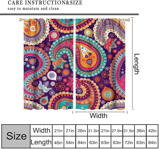 Paisley Blackout Curtains, Bohemian-Style Ethnic Tribal Print Window Treatments, for Bedrooms, Living Rooms and Kitchens.63X63 Inch