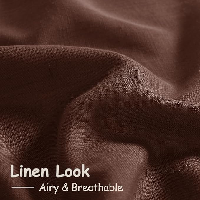 Nanspring Rustic Brown Linen Curtains Semi Sheer 96 Inches Long 2 Panels Set for Living Room Back Tab Rod Pocket Light Filtering Drape for Bedroom Modern Farmhouse Coastal Decor Protect Privacy 52x96