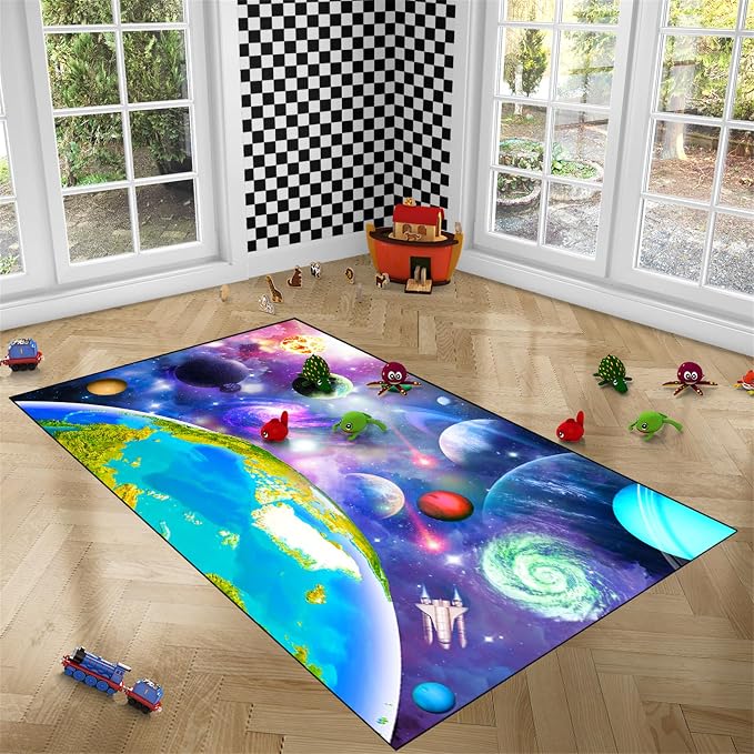 BATATADOCE Space Rug for Boys Room - Solar System Rug Space Rugs for Kids Bedroom Galaxy Mat Decor for Boys Room Bedroom Playroom Living Room Decor,4'5''×6'