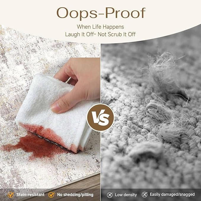 9x12 Washable Area Rug Beige Grey Abstract Non Slip Soft Low Pile Rug for Living Room Bedroom Dining Room Office Neutral Modern Indoor Large Throw Carpet for Home Decor