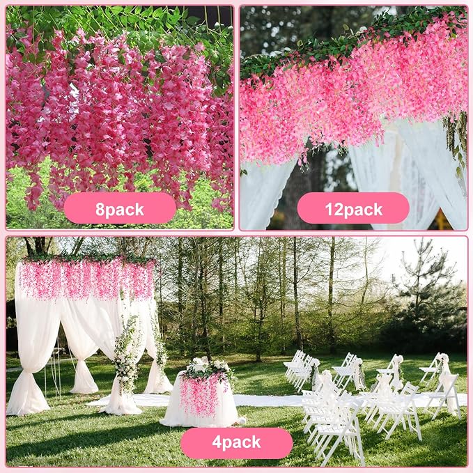 Alotiki Wisteria Artificial Flowers Garland,10Pcs Total 60ft Silk Fake Pink Wisteria Flowers Hanging for Home Garden Wedding Arch Party Indoor Outdoor Decor(10,Pink)