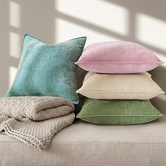 decorUhome Fall Couch Throw Pillow Covers 18x18 Set of 2, Decorative Soft Velvet Modern Cozy Chenille Pillow Cases with Elegant Design for Sofa Bed Living Room Home Decor, Teal