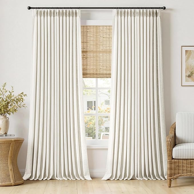 MIULEE Pinch Pleated Thick Linen Curtains 108 Inches Long 2 Panels for Living Room Bedroom Dining Room, Pinch Pleat Drapes Back Tab Light Filtering Neutral Ivory Extra Long Foor to Ceiling Curtains