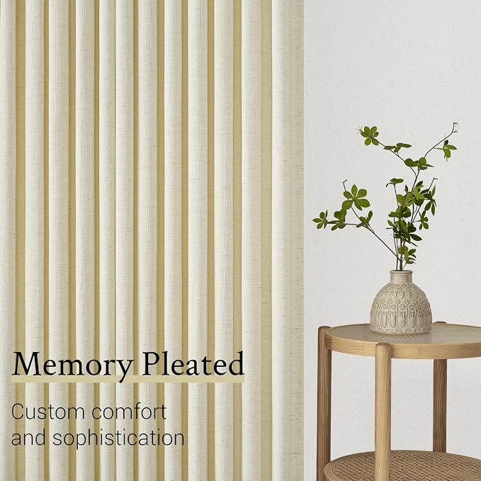 Pinch Pleated 92 Inch Curtains 2 Panels for Living Room Cream Linen Curtains 92 Inches Long Pinch Pleat Drapes for Track System Light Filtering Semi Sheer Curtains for Living Room Bedroom,Brich