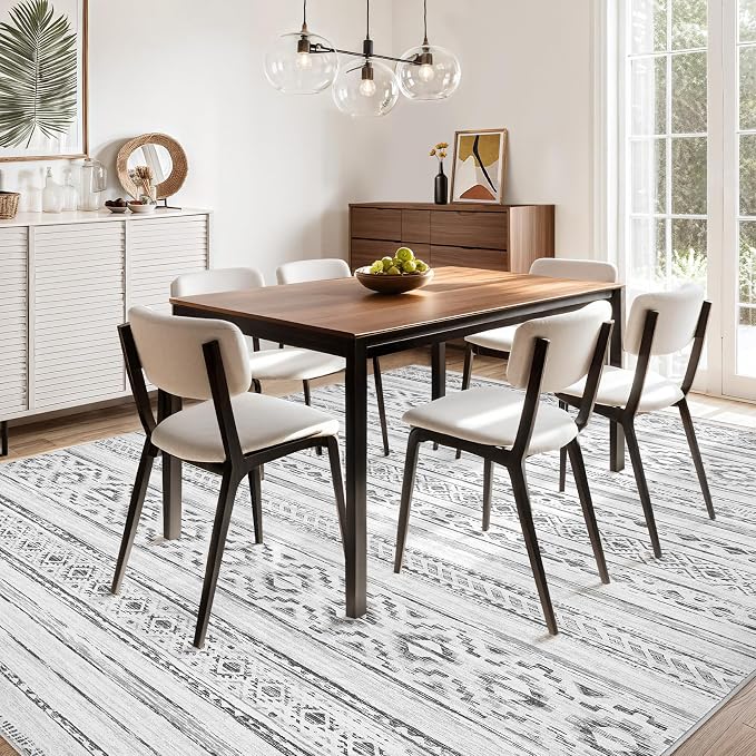 cotiled 10x12 Area Rugs Living Room Rug: Washable Boho Rugs with Non Slip Backing Large Soft Indoor Stain Resistant Carpet for Bedroom Farmhouse Dining Room Lightweight Home Decor Cream Grey