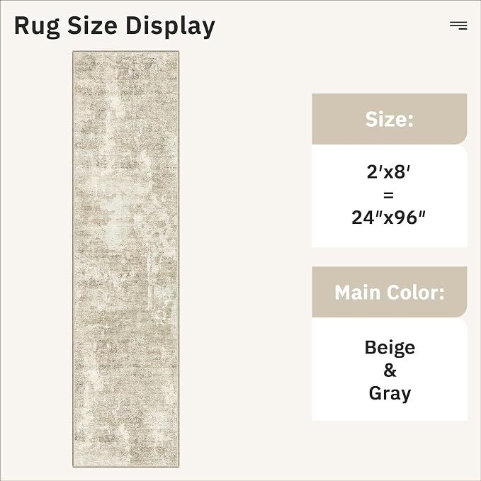 Soalmost Runner Rug 2x8 Washable Non-Slip Hallway Runner Rugs for Kitchen Bathroom Laundry Room Beige Gray Vintage Floor Carpet Runners for Hallways Entryway