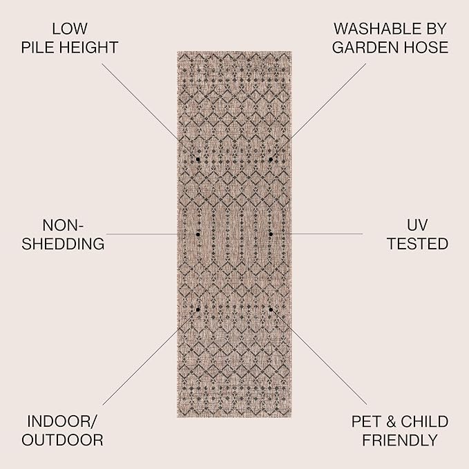 JONATHAN Y Moroccan Geometric Indoor Outdoor Runner Rug 2X10 Natural/Black, Ourika Textured Weave for Backyard, Patio, Porch, Easy-Cleaning, High Traffic, Pet-Friendly, Non-Shedding (SMB108D-210)