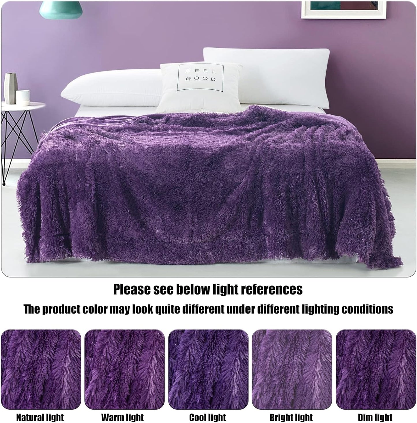 GONAAP Fuzzy Faux Fur Throw Blanket Queen Size Purple Super Soft Cozy Plush Fuzzy Shaggy Blanket for Couch Sofa Bed (Purple, Queen(90"x90"))