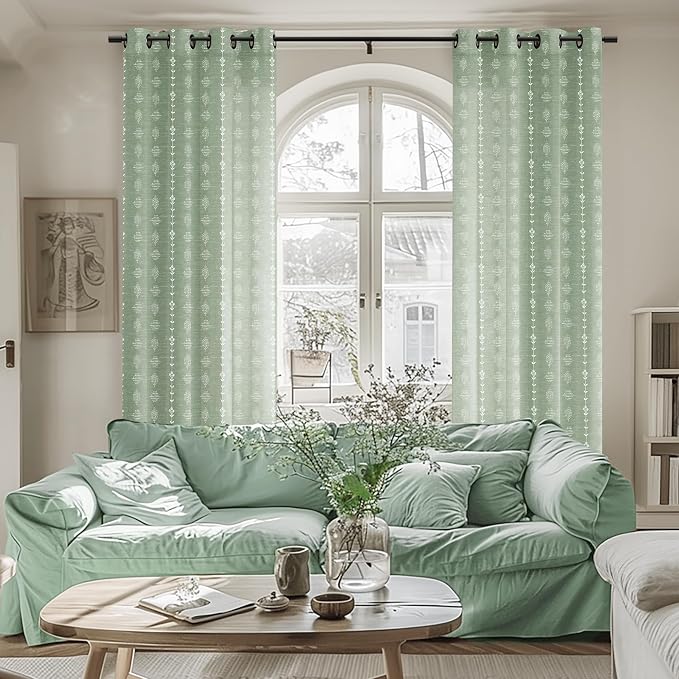 Sage Green Boho Farmhouse Curtains,Closet Curtain for Open Closet,Leaf Floral Botanical Curtains for Living Room Bedroom 84 Inches Long 2 Panels