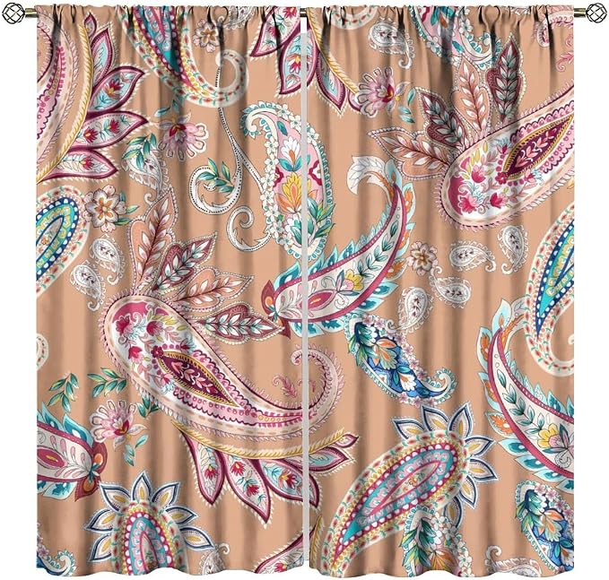 Paisley Print Curtains, Featuring Abstract Floral and Botanical Motifs in A Bohemian Style, Suitable for Bedrooms, Living Rooms and Offices As Blackout Curtains.42X54 Inch