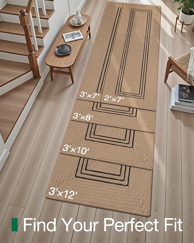 LUMI 3x7 Jute Runner Rug Non Slip for Hallway, Natural Rustic Carpet No Shedding, Farmhouse Braided Area Mat Indoor High Traffic for Living Room, Entryway, Kitchen, Laundry
