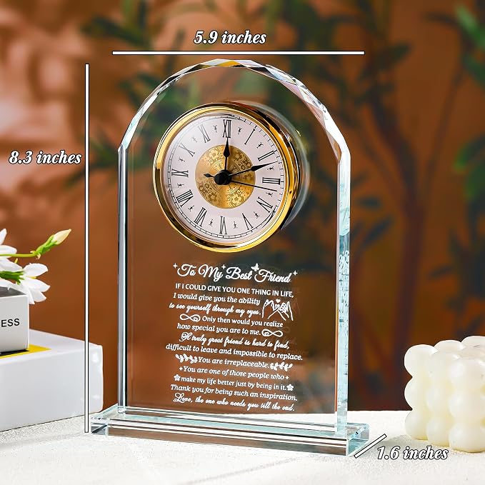 Movdyka Best Friend Bestie Birthday Gifts for Women, Crystal Clock Keepsake | Gift for Best Friends Woman Mother's Day Christmas Bestie Bff Soul Sister Friendship Graduation Gift Ideas
