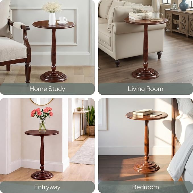 Convenience Concepts Classic Accents Amelia Spindle Table 18" - Traditional Solid Wood Round Side Accent, Display Pedestal for Transitional Living Room, Entryway, Hallway, or Bedroom, Espresso