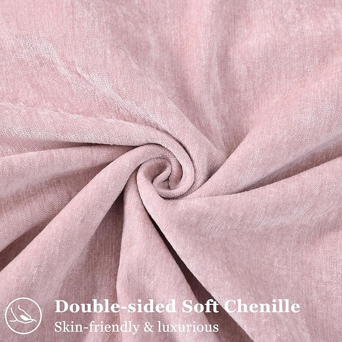 decorUhome Fall Couch Euro Sham Throw Pillow Covers 24x24 Set of 2, Decorative Soft Velvet Modern Cozy Chenille Pillow Cases with Elegant Design for Sofa Bed Living Room Home Decor, Blush Pink