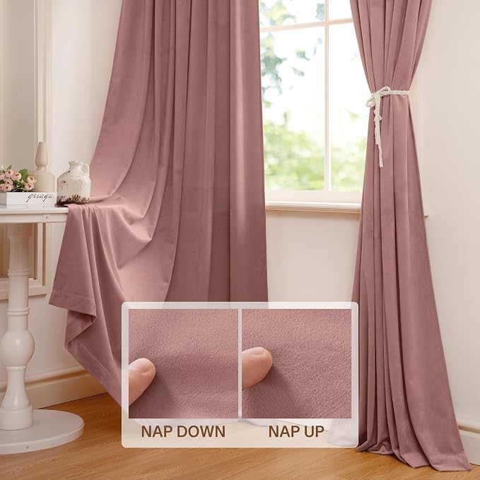 StangH Dusty Pink Privacy Thermal Curtains 108 inches, 2 Panels | 300GSM Soft Velvet, Nursery Bedroom Window Decor, Noise Reducing Sliding Door Panels, Living Room, Pink Christmas Decor