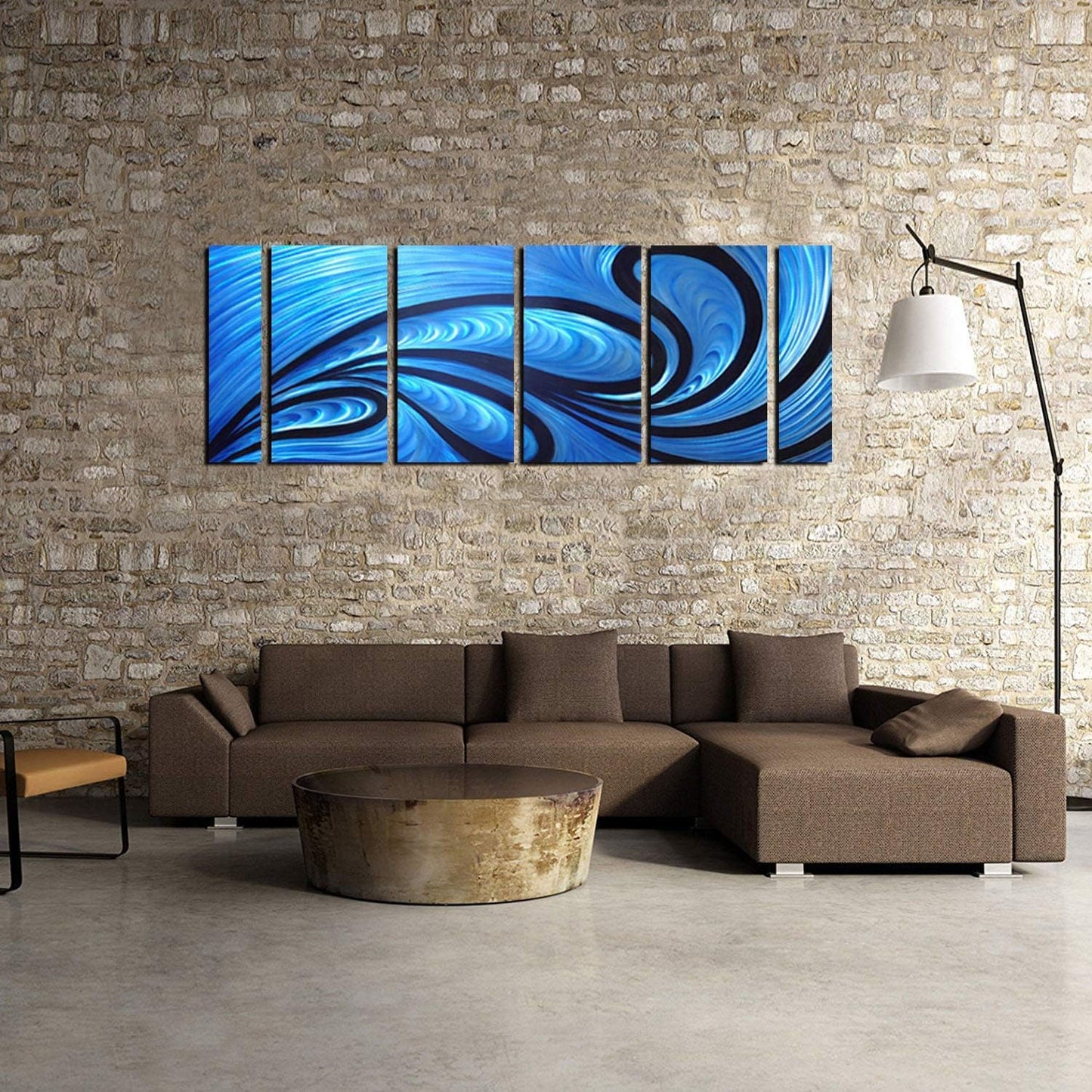 Unique Metal Wall Sculpture, Metal Wall Art with proud as a peacock design, Abstract Blue and Black Modern and Contemporary Décor, Aluminum Artwork, Indoor and Outdoor decoration, 6 panels 64"Wx24"H