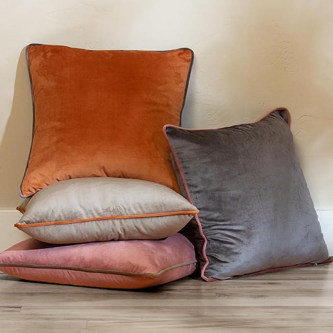 Decorative Throw Pillow Set of 4, 18" x 18" Solid Colorful Velvet Accent Pillow Covers, Terracotta Earth
