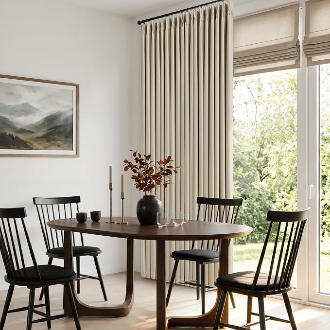 Extra Wide Blackout 60 x 108 Inch Curtains 1 Panel for Bedroom, Beige Oatmeal Pinch Pleat Room Darkening Pinch Pleated Curtain Sound Dampening for Sliding Patio Door Large Window Drapes