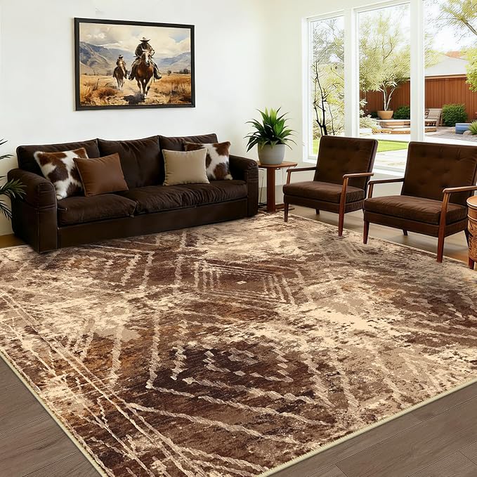 BESTSWEETIE Area Rug 8x10 Rug Machine Washable Non-Slip Low Pile Print Pattern Western Rug for Living Room Bedroom Entryway Tribal Series-Abstract/Cowhide