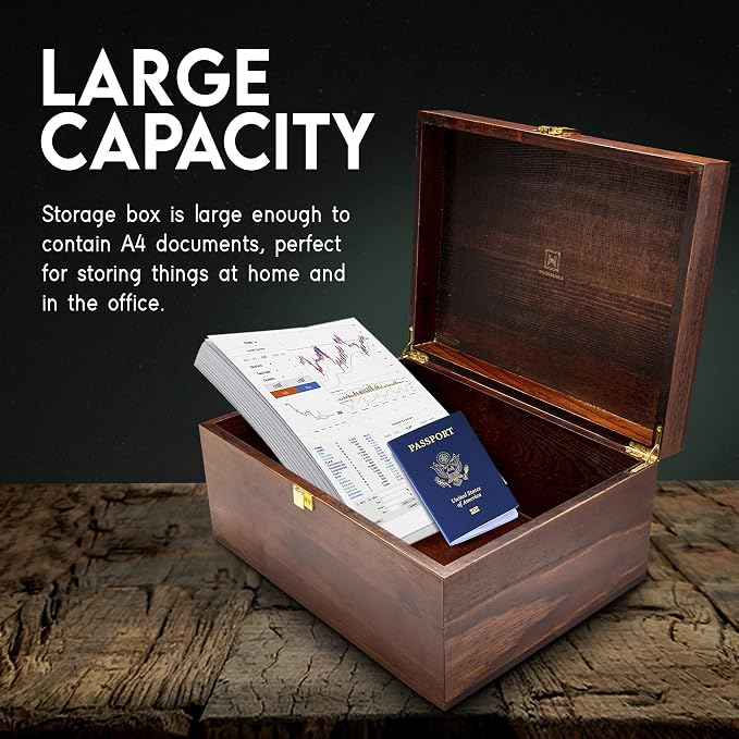 Wooden Gift Boxes - Large Memory Box For Keepsakes, Decorative Boxes With Lids, Wooden Box With Hinged Lid, Wood Boxes, Storage Box With Lid, Storage Box (Chocolate Brown)