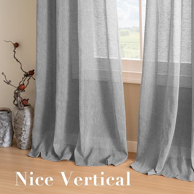 H.VERSAILTEX Linen Curtains Natural Linen Semi-Sheer Curtains 2 Panels Nickel Grommet Privacy Added Premium Soft Rich Material Drapes for Bedroom/Livingroom - 52x108 - Inch - Dove