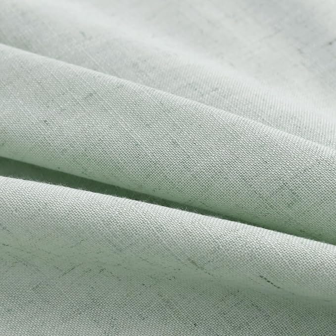 Aersas 102 Inches Aqua Green Linen Curtains for Living Room Bedroom Semi Sheer Privacy Cotton Textured Drapes Light Filtering Sliding Glass Door Curtain Farmhouse Rustic Decorations 52x102