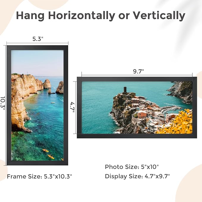 FLYJOE 5x10 Metal License Frame - Black Aluminum Photo Frames with Real Glass,Signature Collection,Tabletop Mounting Horizontally or Vertically Decor for Wall Gallery Poster Photo 10x5 Frames, Black