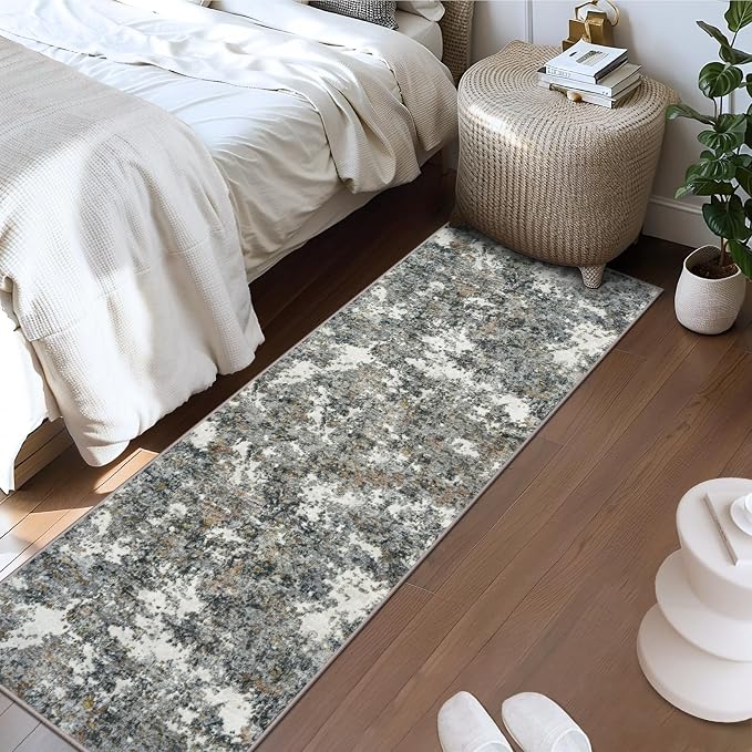 Runner Rug 2'6''x8' Washable Runner Rug: Machine Washable Kitchen Area Rug with Anti-Slip Backing Non-Shedding Stain-Resistant Long Soft Carpet Runner for Hallway, Bedroom, Laundry Room-Gray/Multi
