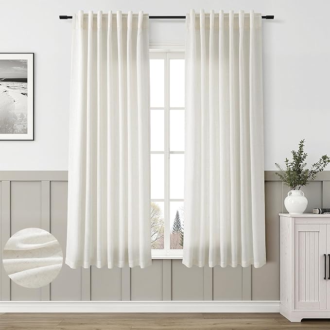 Aersas Cream Linen Curtains 78 Inches Long for Living Room Natural Linen Curtain Back Tab Rod Pocket Semi Sheer Privacy Rustic Boho Farmhouse Neutral Ivory Drapes Bedroom Office 52x78, 2 Panels