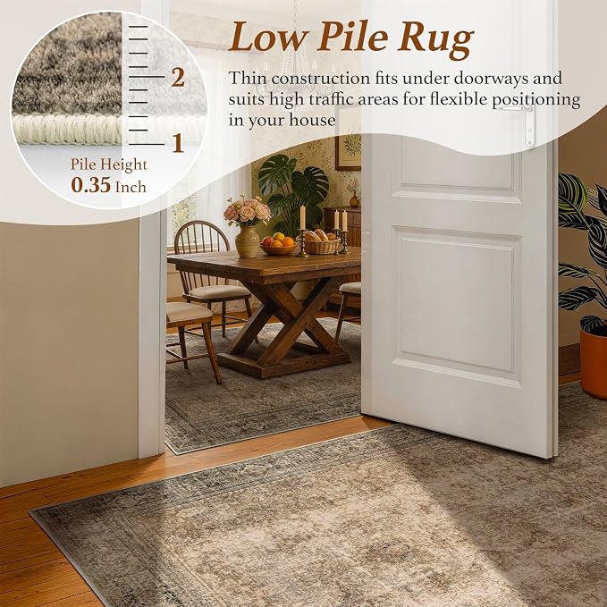 LIANLAM 6x9 Washable Area Rug, Vintage Boho Traditional Pattern, Non-Slip Stain Resistant Rug for Living Room Bedroom(6x9,Brown/Boho)