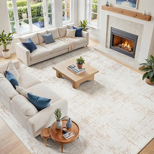 10x14 Area Rugs for Living Room Washable Rug: Anti-Skid Abstract Modern Living Room Rug Soft Thin Carpets Indoor Floor Non-Shedding Carpet for Bedroom Dining Farmhouse Nursery Home Office Beige White