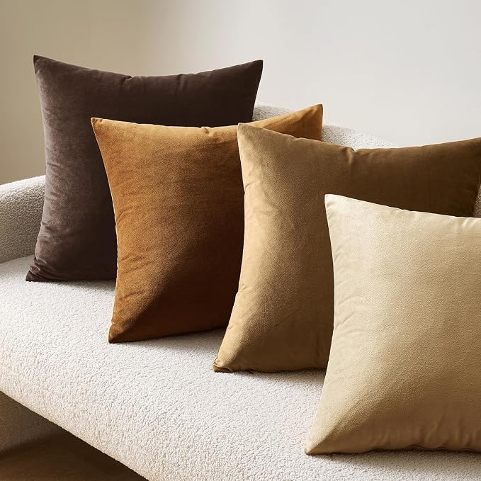 MIULEE Velvet Throw Pillow Covers 24x24 Inch, Pack of 2 - Dark Brown, Super Soft Euro Decorative Square Pillows Modern Luxury Home Decor for Bed, Sofa, Couch, Living Room