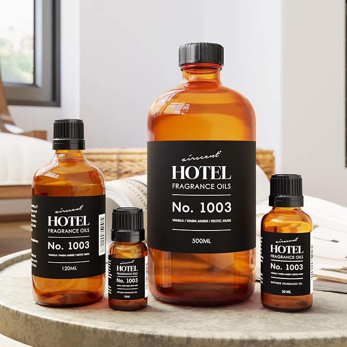 AirScent Hotel Diffuser Oil No. 1003 - Vanilla Warm Amber Musk - 30 mL | Asian Garden Hotel Scent - Premium Fragrance Oil for Ultrasonic and Waterless Diffusers and Crafting - 1fl oz Bottle