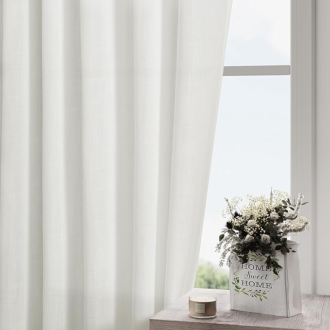 Nanspring Off White Semi Sheer Linen Curtains 72 inch Length for Living Room Back Tab Rod Pocket Modern Farmhouse Coastal Decor Off White Cotton Textured Gauze Curtains for Dining Room Office 52x72