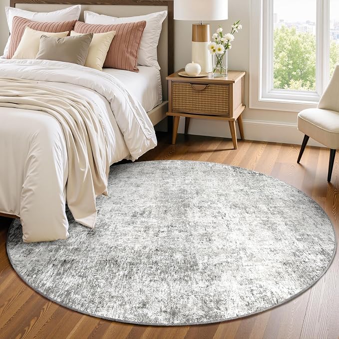 RELEANY Washable Area Rugs 4ft Non-Slip Modern Abstract Soft for Living Room Entryway Bedroom Kitchen, Print Pattern, Gray White Grey