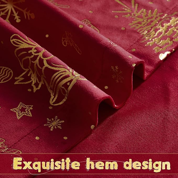 NICETOWN Red Velvet Curtains 96 inches Long for Living Room, Printed Curtains for Living Room with Tree Pattern Thermal Insulated Soft Blackout Drapes for Home Decor, 2 Panels Set, W50 x L96