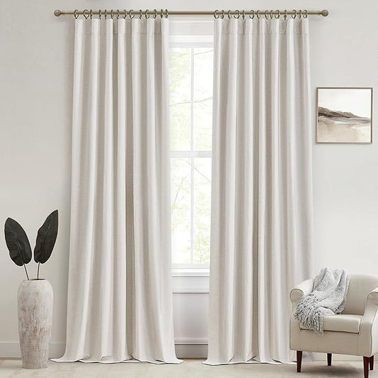 112 Inch Curtains 2 Panel Set Modern Decorative Dark Out Pleated Curtain for Bedroom Heat and Cold Blocking Large Window Coverings High Ceiling Drapes for Living Room with Hooks (50"x112"x2 Birch)