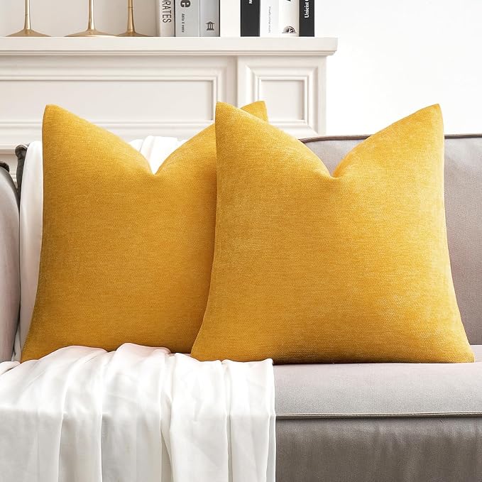 MIULEE Pack of 2 Goose Yellow Decorative Pillow Covers 18x18 Inch | Soft Chenille Couch Throw Pillows Farmhouse Cushion Covers for Home Decor Sofa Bedroom Living Room