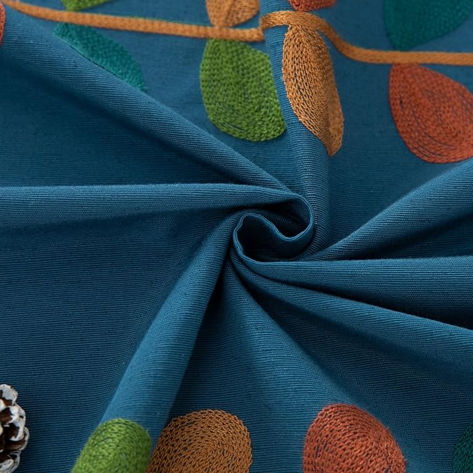 VOGOL Colorful Leaves Embroidered Curtains, Country Style Light Filtering Drapes for Dining Room, Blue View Reducing Privacy Grommet Window Treatments, 52 x 63 Inches, 2 Panels