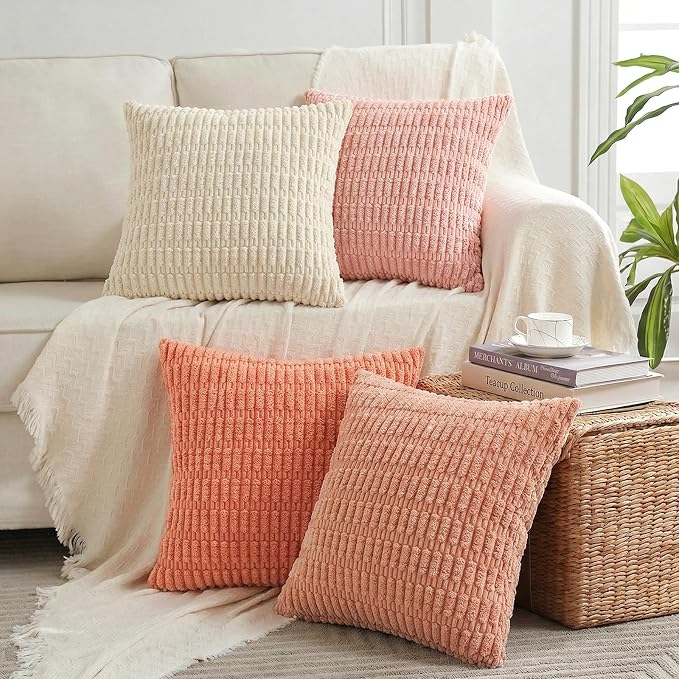 Fancy Homi 4 Packs Decorative Throw Pillow Covers for Living Room Couch Bed, Modern Farmhouse Boho Home Décor Accent Cushion Case, 24" x 24", Pink Series