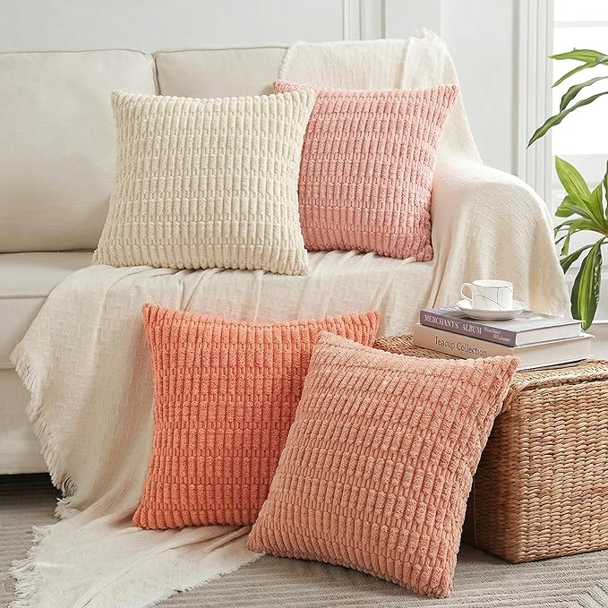 Fancy Homi 4 Packs Decorative Throw Pillow Covers for Living Room Couch Bed, Modern Farmhouse Boho Home Décor Accent Cushion Case, 20" x 20", Pink Series