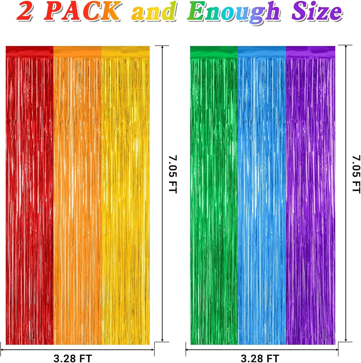 2 Pack Rainbow Backdrop Curtains, 3.28 FT x 7.05 FT Colofull Party Decorations, Metallic Tinsel Backdrop Fringe Curtains Party Streamer, Rainbow Party Supplies for Wedding Birthday Party Engagement