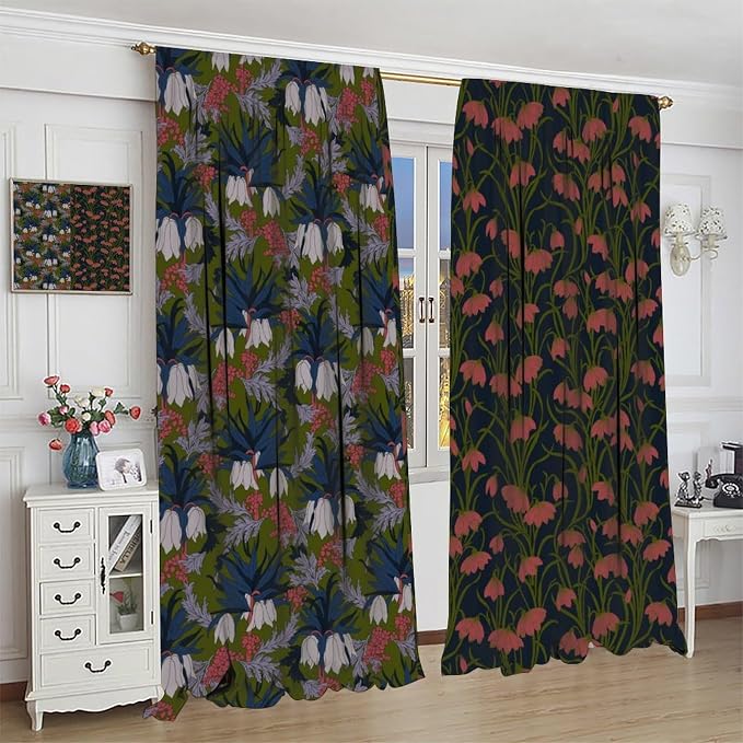 William Morris Flower Blackout Curtains, Vintage Botanical Paisley Abstract Floral Boho Window Drapes, for Living Room Bedroom 63" W X 72" L