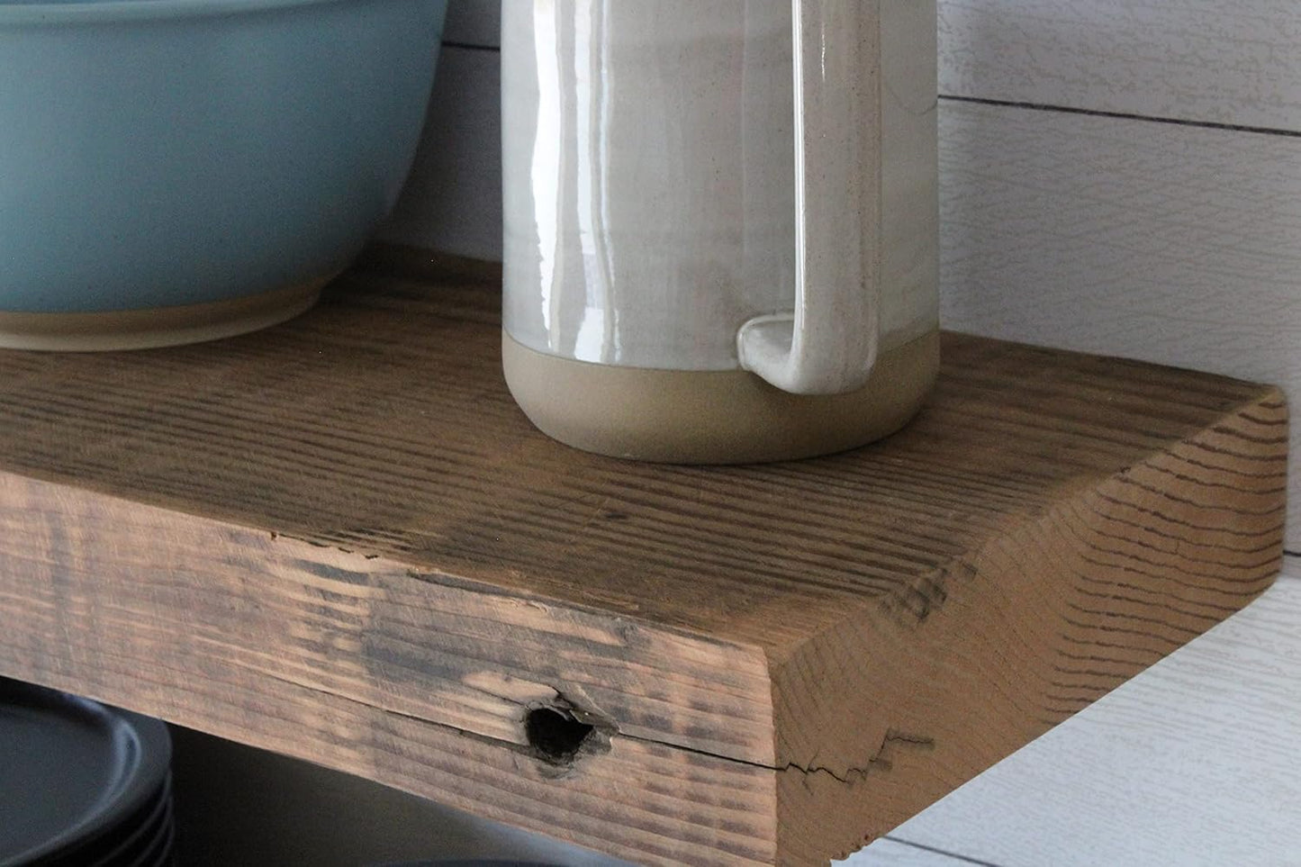 Urban Legacy Deep Floating Shelves | Reclaimed Chunky Wide Plank Barn Wood Shelves with Low Profile Brackets | High Weight Capacity