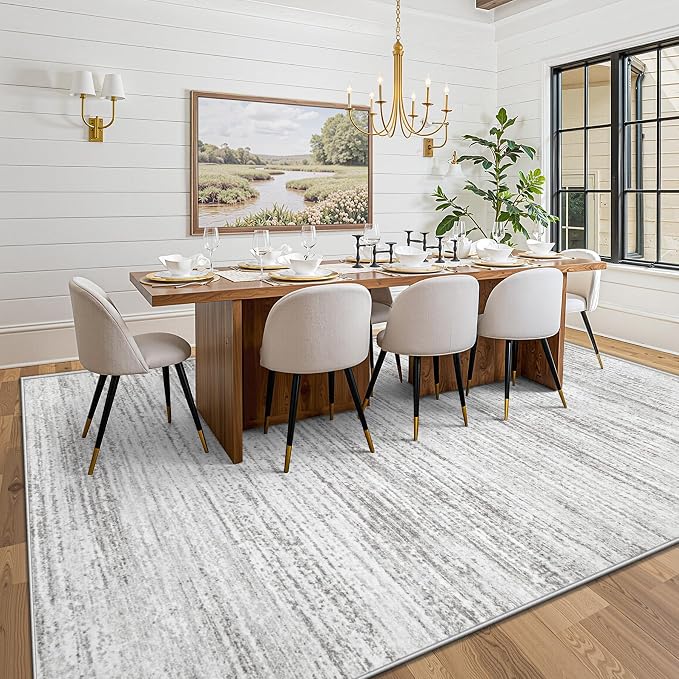 Area Rug 9x12 Living Room Rugs: Washable Modern Rug Large Non-Slip Soft Rugs Stain Resistant Printed Rug Indoor Carpet for Bedroom Kitchen Dining Room Nursery Playroom Home(Grey, 9'x12')