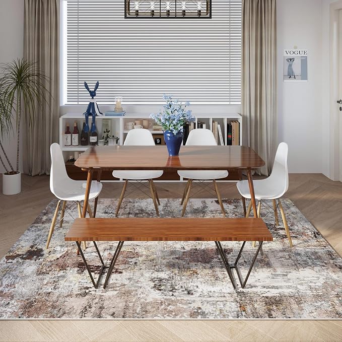 Rugcomf Modern Abstract 5'x7' Area Rugs - Machine Washable, Non-Slip Low Pile Boho Carpet for Living Room, Bedroom, Dining Room, Farmhouse, Kids Playroom, Office - Brown