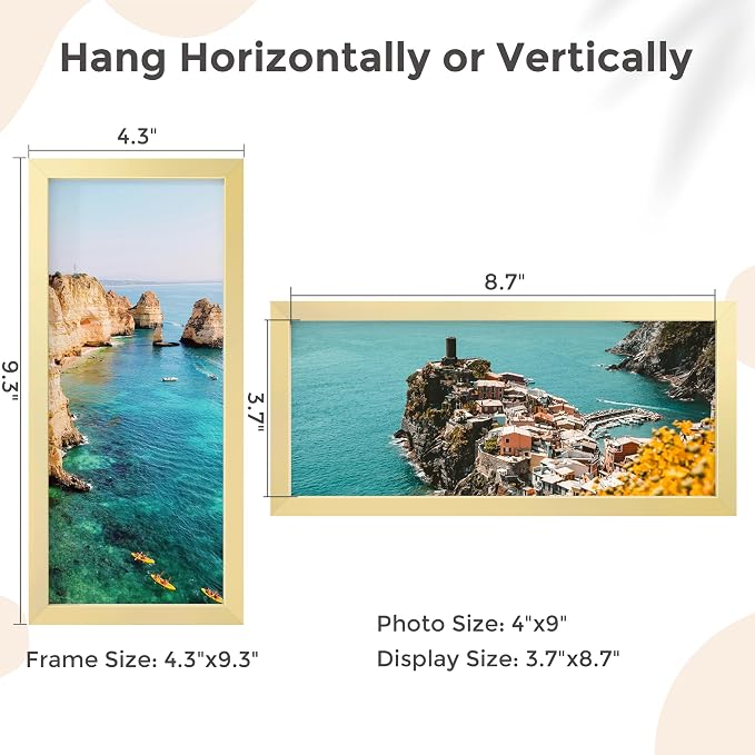 FLYJOE 4x9 Aluminum Picture Frame - 4 x 9 Business License Certificate with Real Glass,Tabletop Display, Mounting Horizontally or Vertically Decor for Wall Gallery 9x4 Poster Photo Frames, Gold